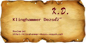 Klinghammer Dezső névjegykártya